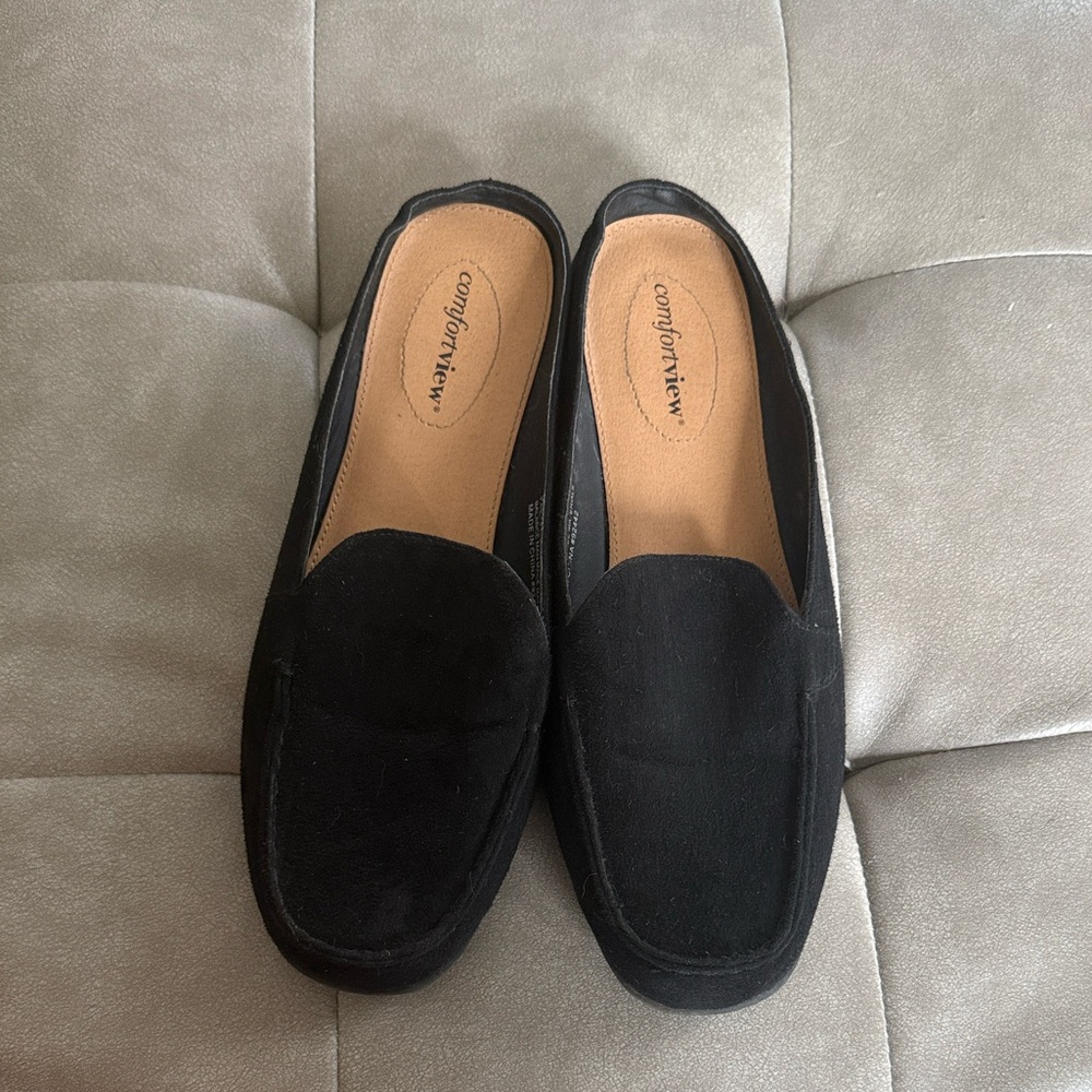 comfortview Black Suede Slip-On Loafers backless